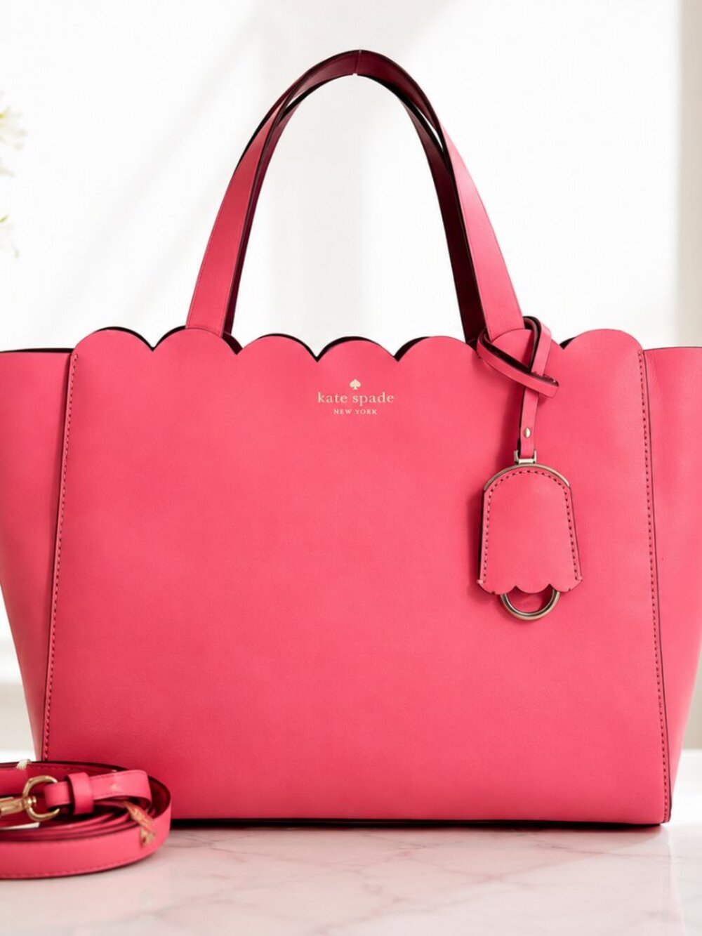 Kate Spade Scallop Edge Pink Leather Medium Tote Crossbody Satchel